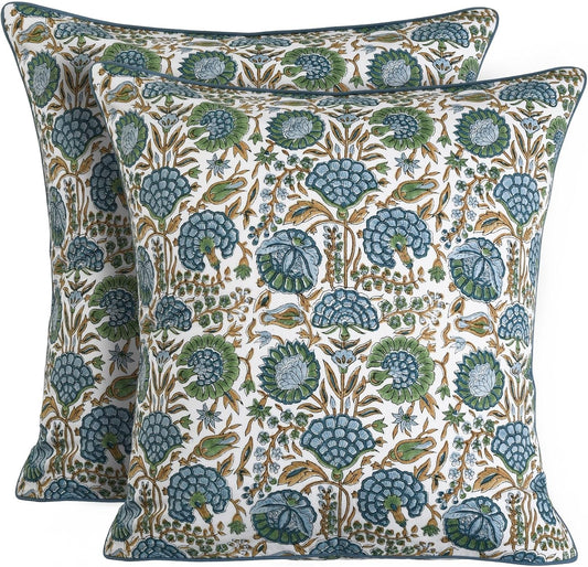 Ridhi Asparagus Green Print Cotton Throw Pillow Covers for Couch