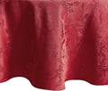 Poinsettia Elegance 90in Round Red Jacquard Tablecloth - Wrinkle