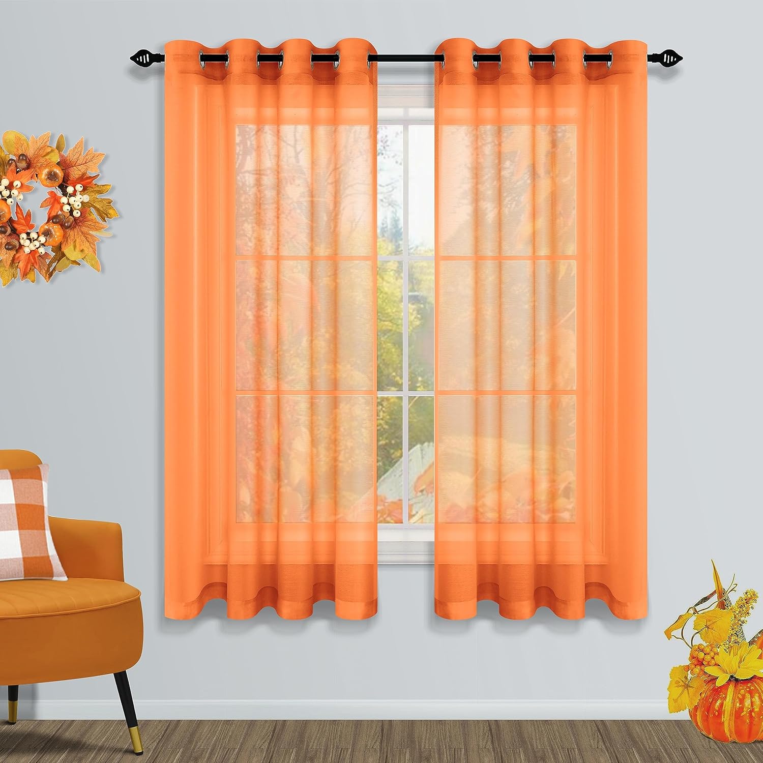 Mrs.Naturall 63 Orange Halloween Curtains Set