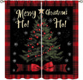 Christmas Curtains with Plaid Border and Festive Tree Design - Holiday