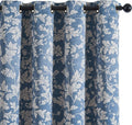 jinchan 80% Blackout Curtains Blue Scroll Leaf Pattern - Thermal