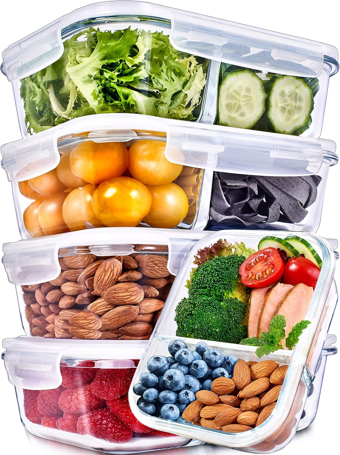 PrepNaturals 5 Pack Glass Meal Prep Containers - Multi-Compartment Convenience