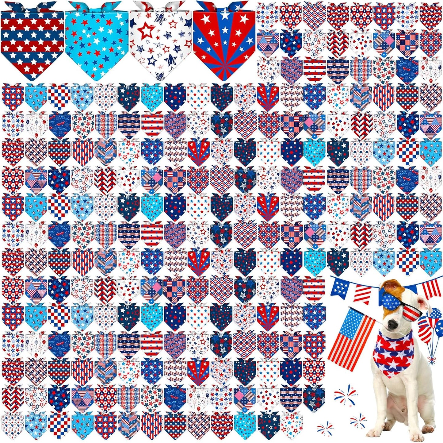 240 Pcs 4th of July Patriotic Dog Bandana Set for Pets