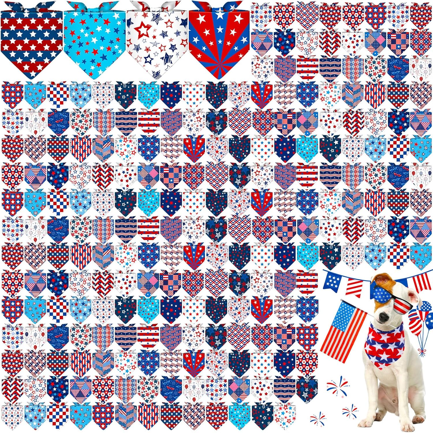 240 Pcs 4th of July Patriotic Dog Bandana Set for Pets