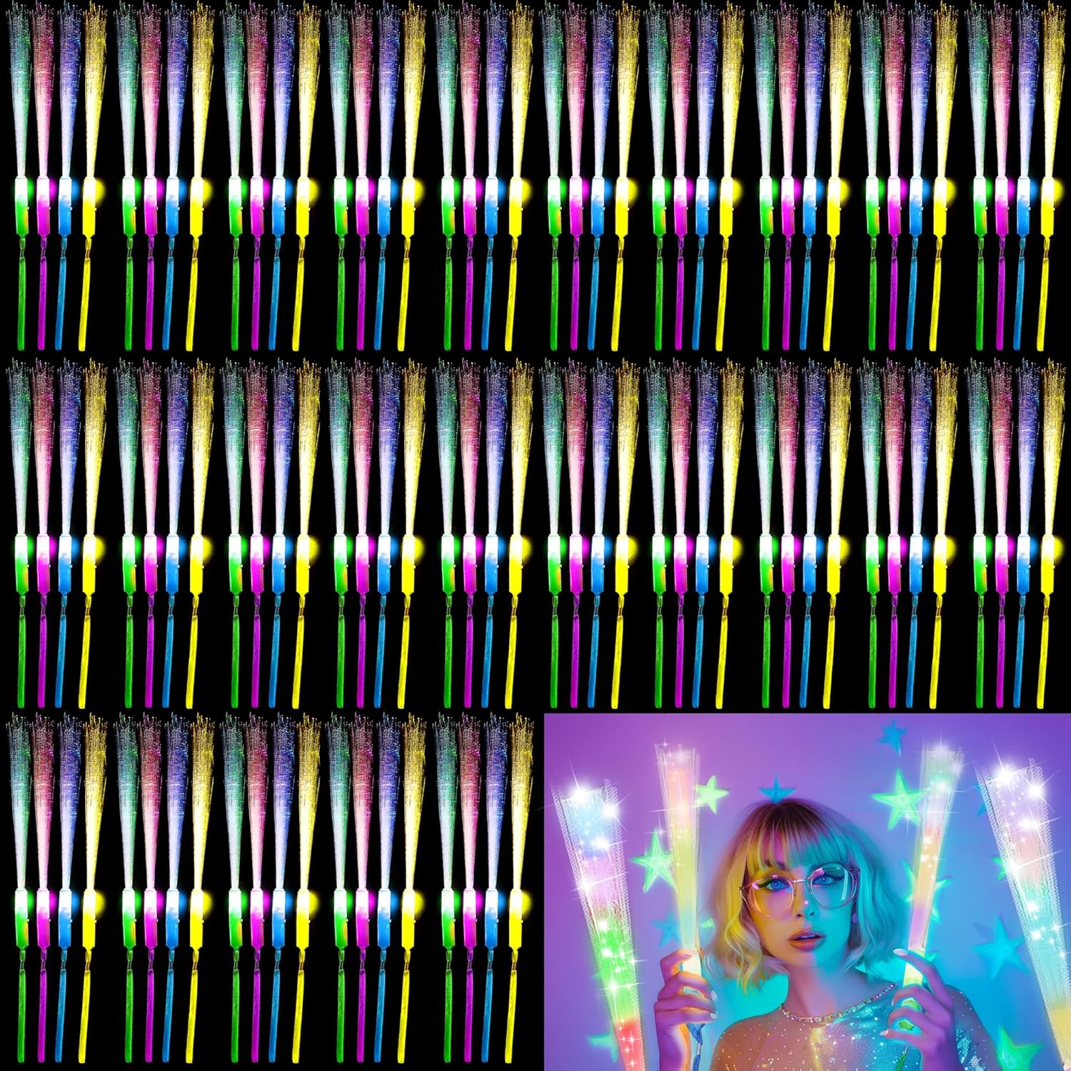 100 Pcs Fiber Optic Wands for Glow Parties and Events