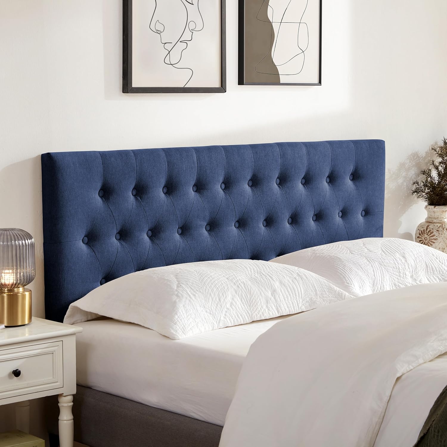 Tufted Upholstered Queen Size Headboard with Adjustable Height