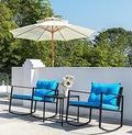 3 Pieces Rocking Wicker Bistro Set - Comfortable Blue Patio Pair