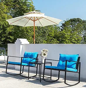 3 Pieces Rocking Wicker Bistro Set for Outdoor Comfort