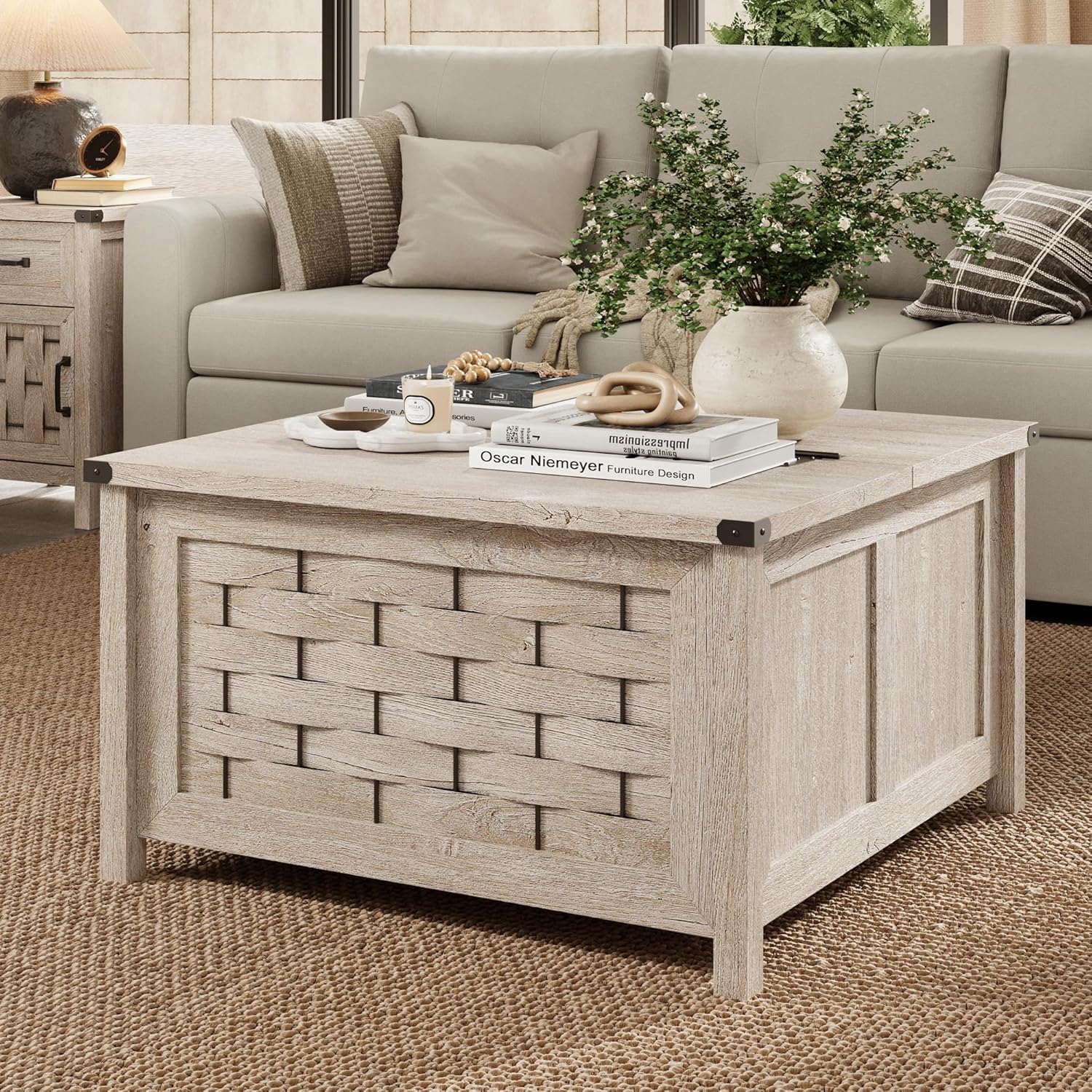 LINSY HOME Rustic Coffee Table with Hidden Storage