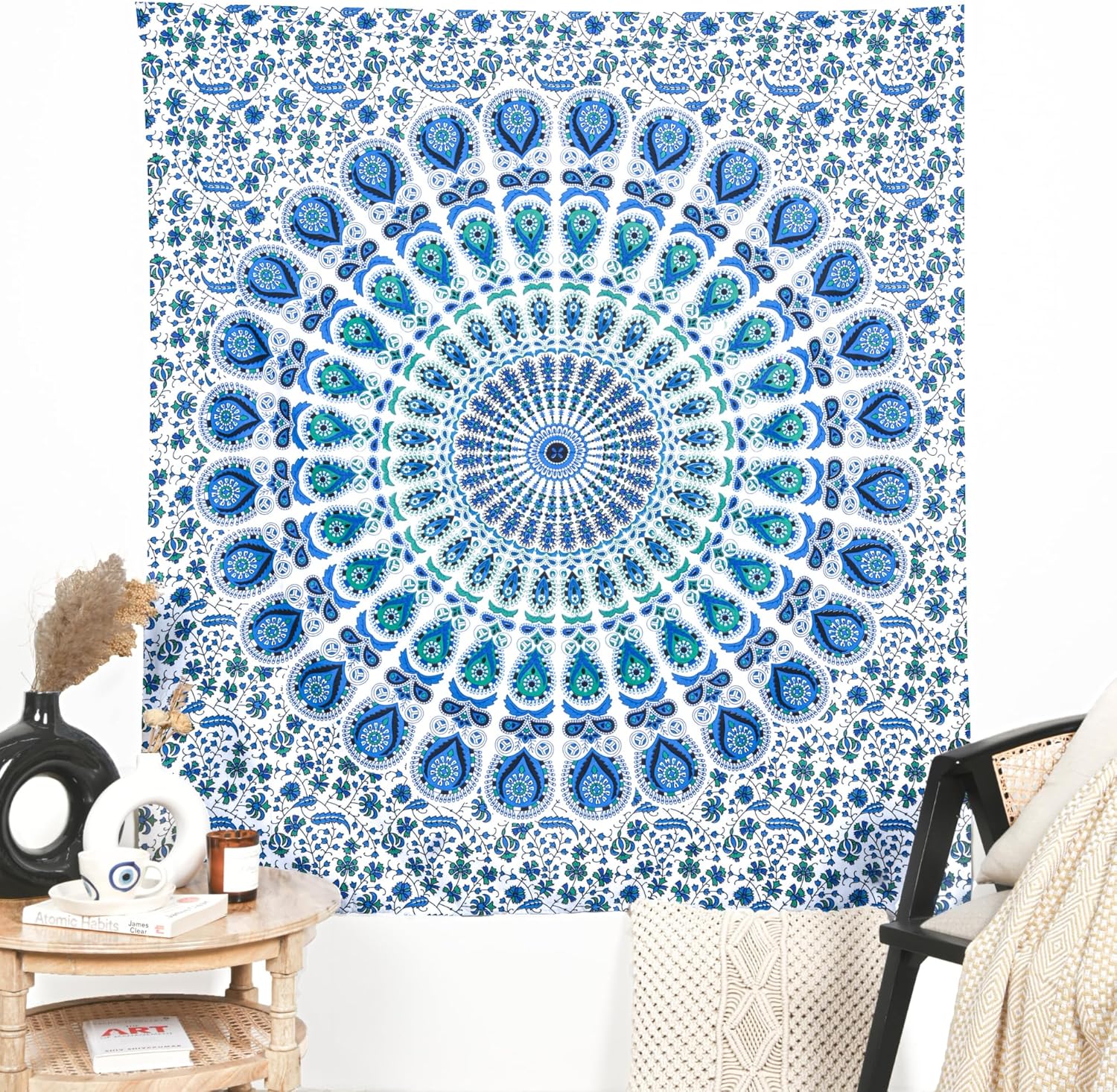 Bohemian Peacock Tapestry 50 x 60 Inches