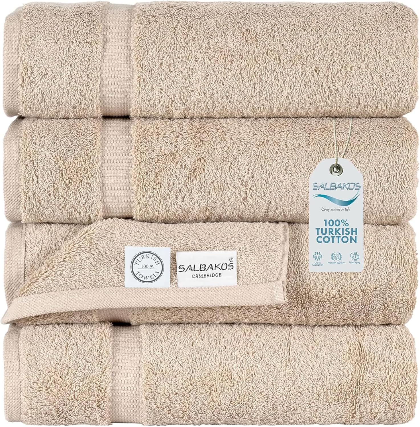 Turkish Cotton Bath Towel Set of 4 - Ultra Soft & Absorbent