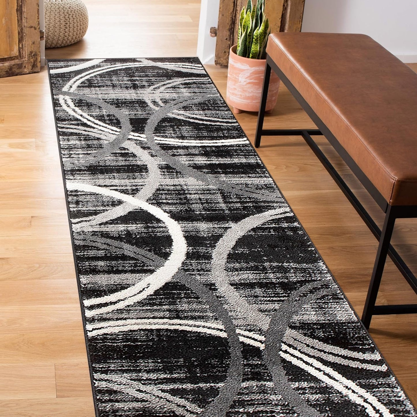 Rugshop Modern Wavy Circles Design Runner Rug for Hallways