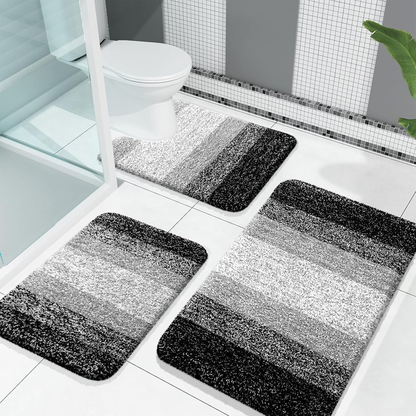 OLANLY Bathroom Rugs Sets 3 Piece Soft Absorbent Microfiber Mats
