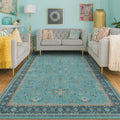 5x7 Teal Rug for Living Room - Boho Turquoise Low-Pile Washable