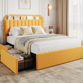 Full Bed Frame with Storage Headboard and Drawers - Boucle Upholstered