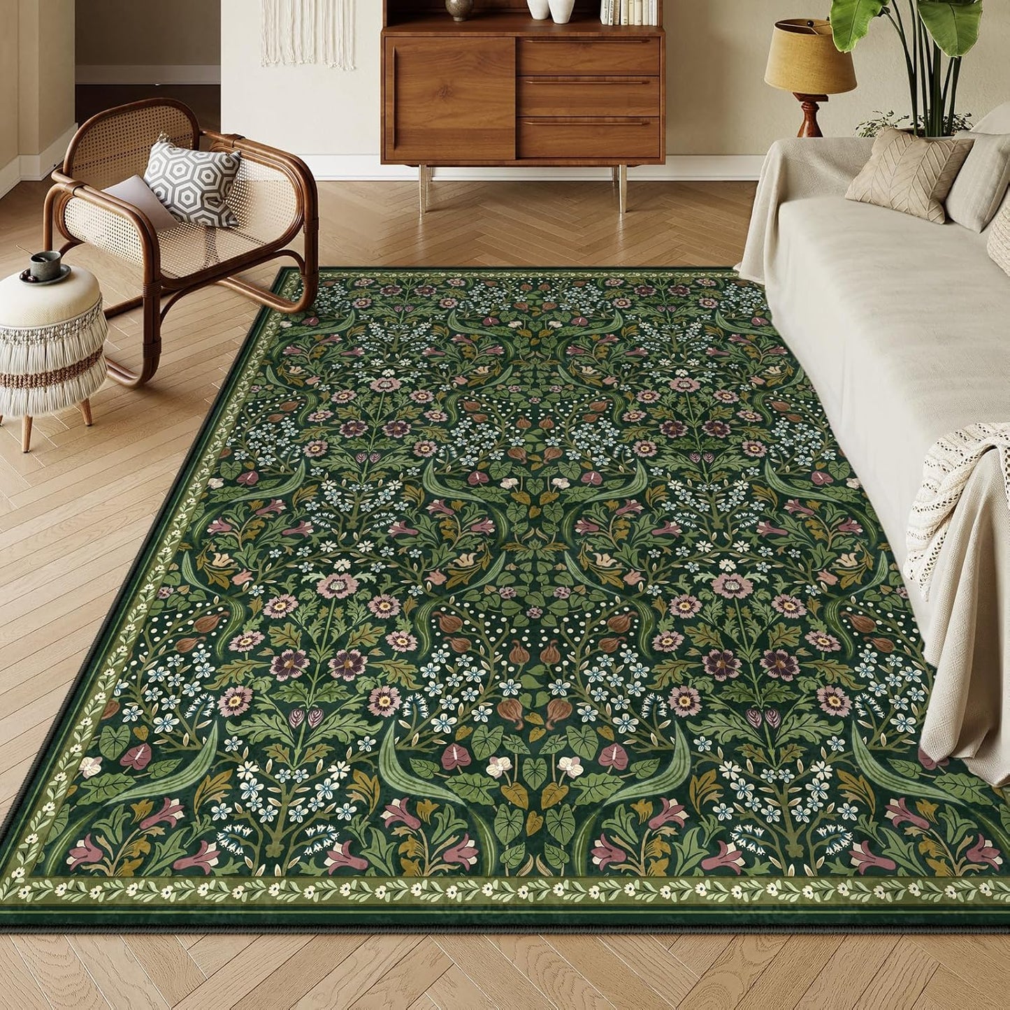 Moynesa Floral Washable 8x10 Rug for Living Room and Bedroom