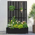73x47 Metal Raised Garden Bed with Trellis and Wheels - Black-Brick