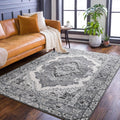 Noahas Grey and Blue 4x6 Area Rug - Vintage Machine Washable Low Pile