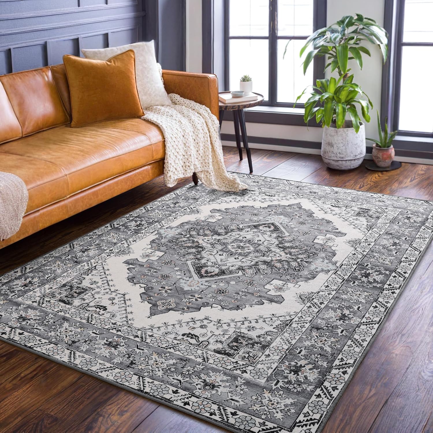 Vintage 4x6 Area Rugs for Bedroom - Noahas Grey and Blue Design