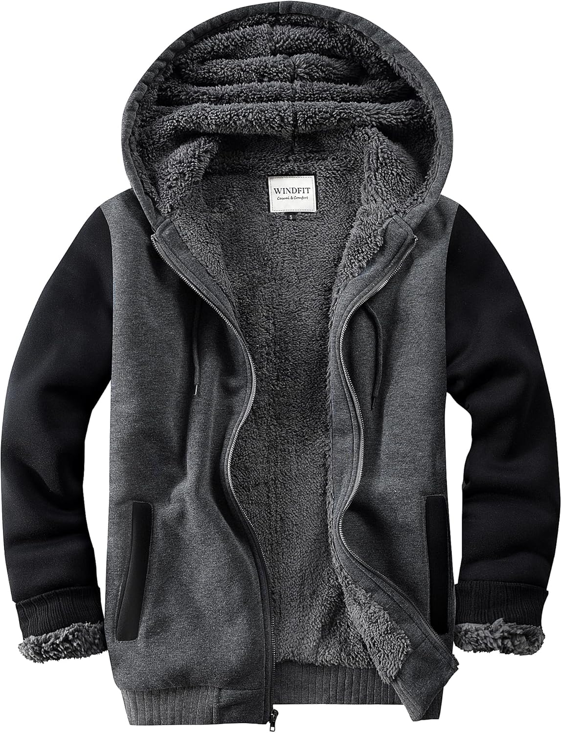 Men's Sherpa Jacket Heavyweight Zip Up Hoodie for Cold Weather