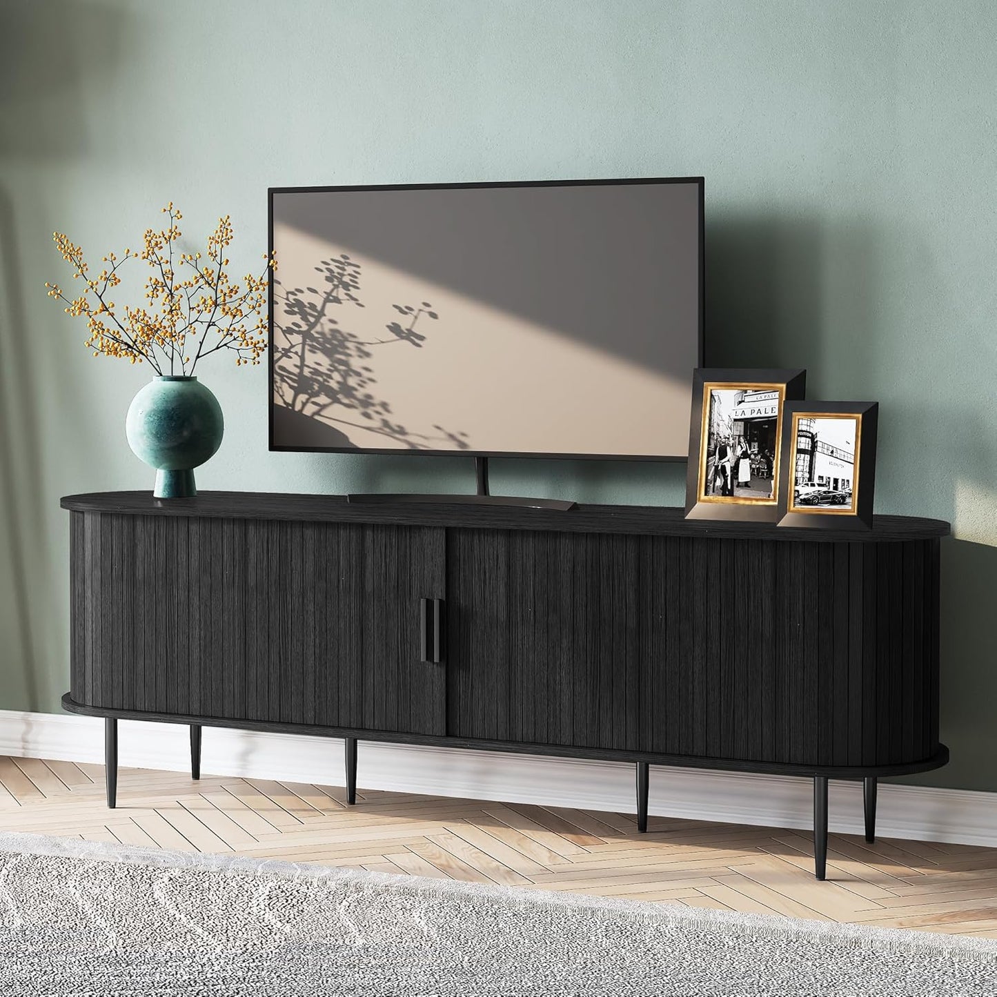 ARTPOWER 70 TV Stand - Sleek Tambour Doors, Spacious Storage