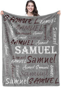 Personalized Grey Flannel Fleece Throw Blanket with Name - Soft
