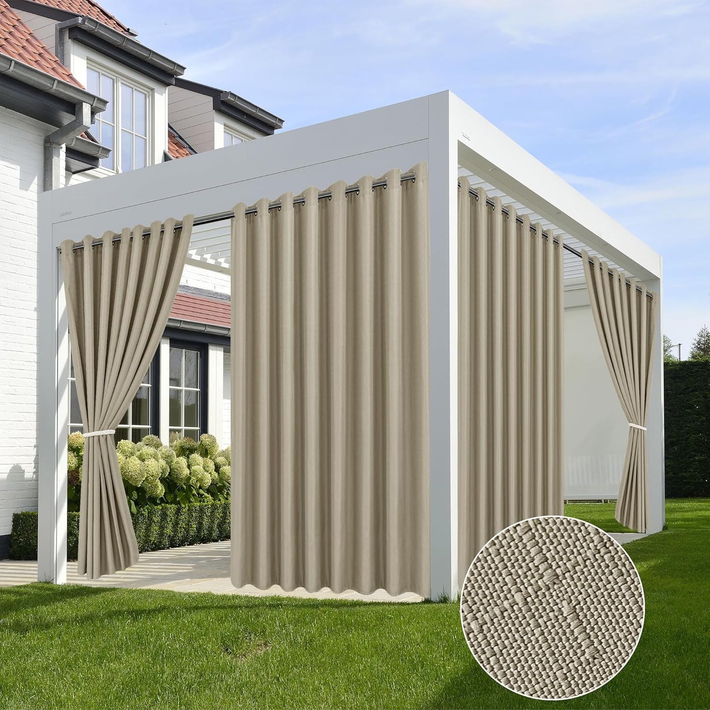 Outdoor Curtains for Patio - Waterproof Linen 110x95 Inches