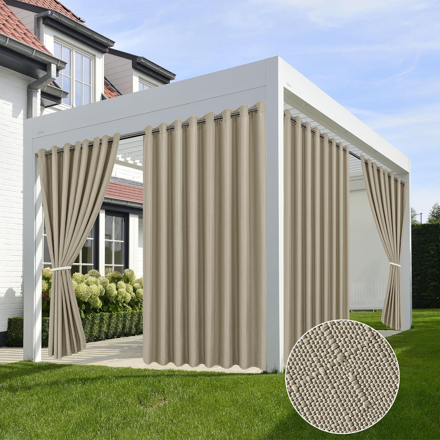 Outdoor Curtains for Patio - Waterproof Linen 110x95 Inches