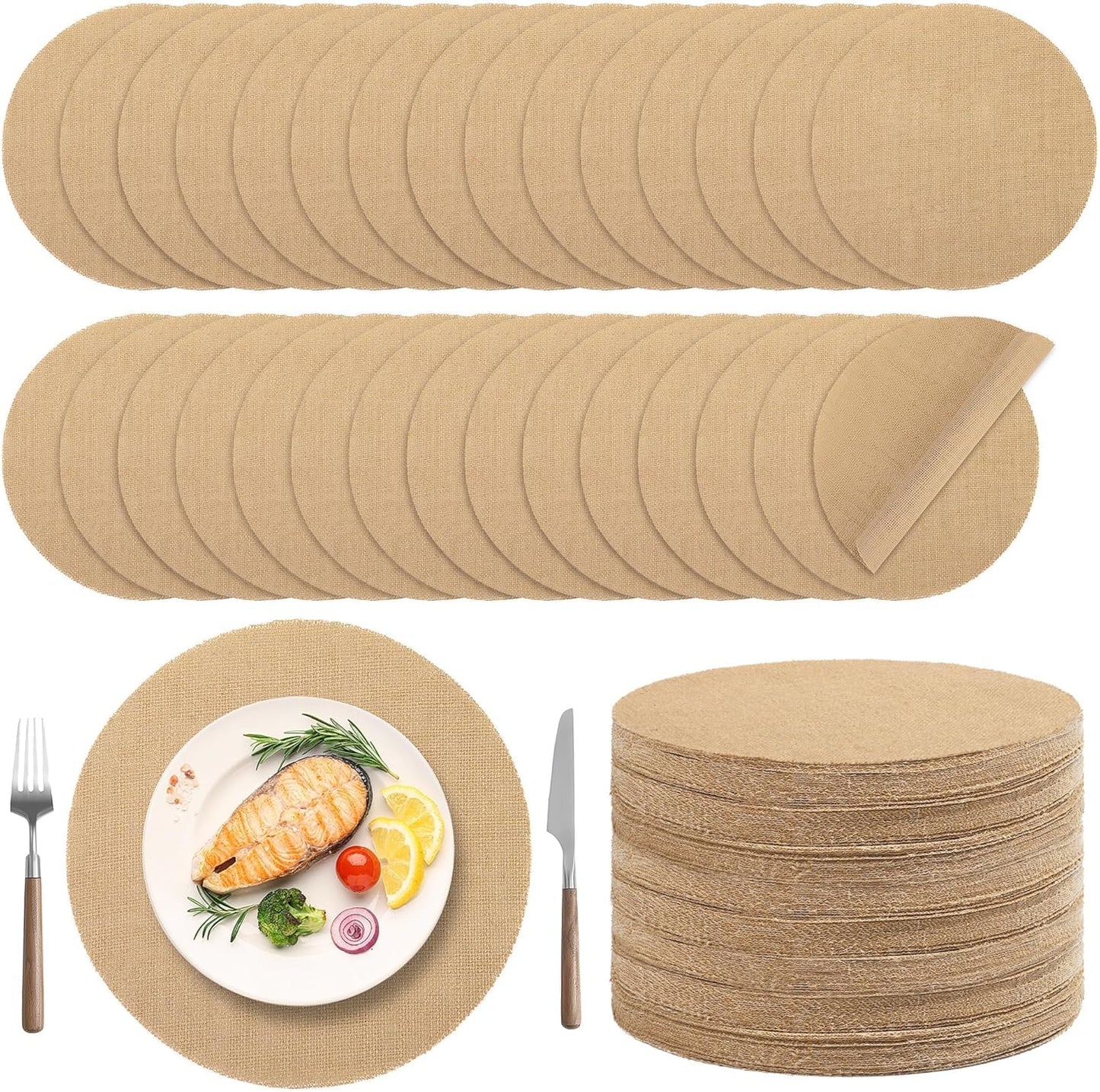 100 Pieces Round Burlap Placemats for Rustic Table Decor