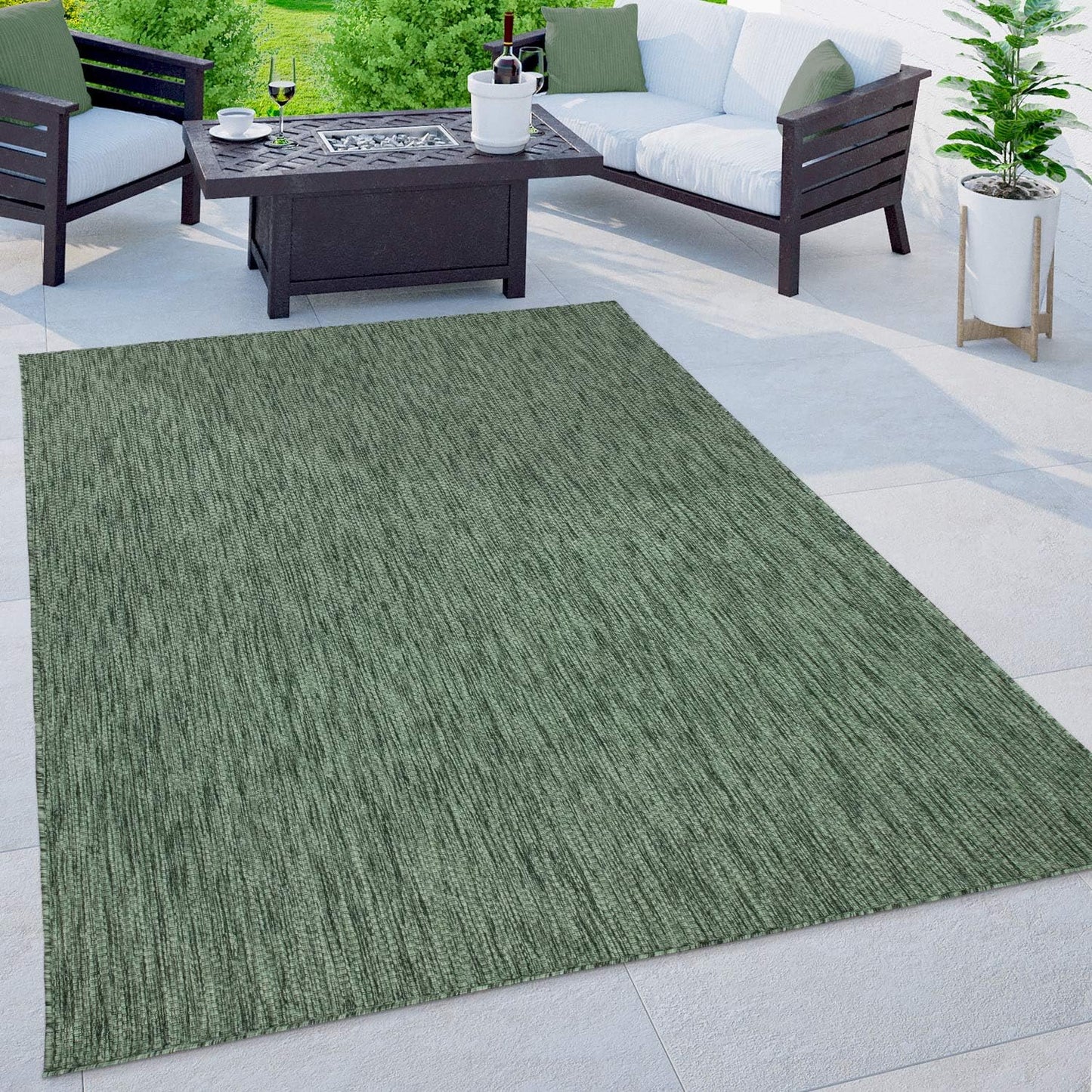 Solid Outdoor Rug for Patio or Balcony Weatherproof Mottled Green
