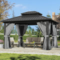 Aoxun 12ftx10ft Hardtop Gazebo with Curtains and Netting