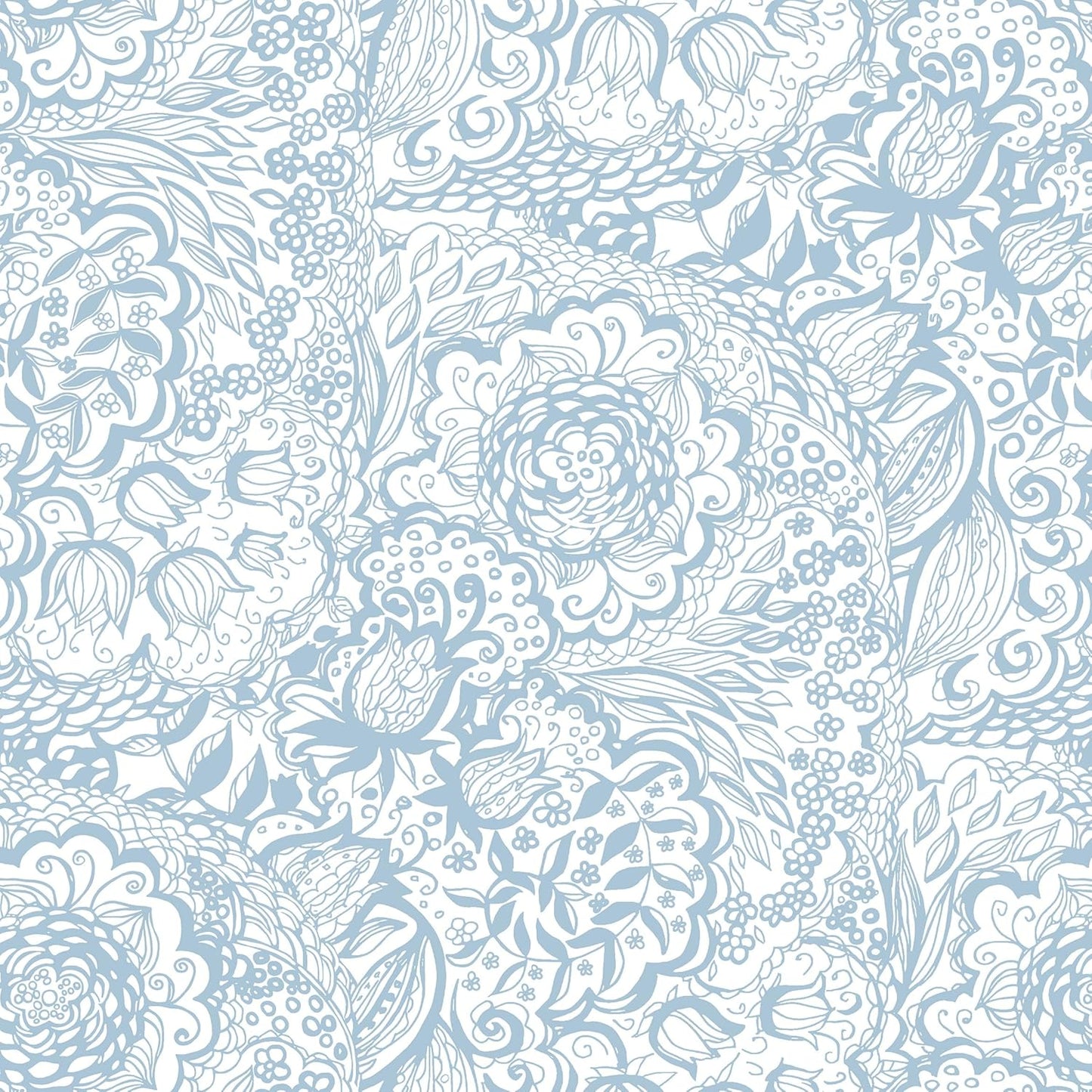 Peel and Stick Wallpaper Boho Blue and White Floral Design