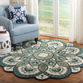 SAFAVIEH Novelty 8ft Round Ivory/Blue Wool Rug - Handmade Entryway