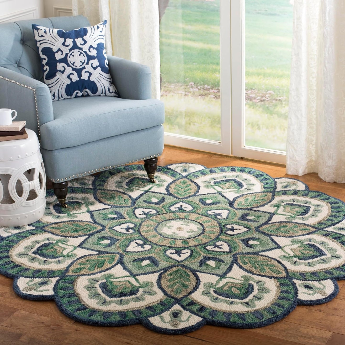 Handmade Floral Premium Wool Area Rug for Living Room & Bedroom