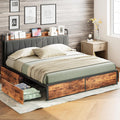 LIKIMIO King Bed Frame with 4 Storage Drawers - Sturdy, Charge-Ready