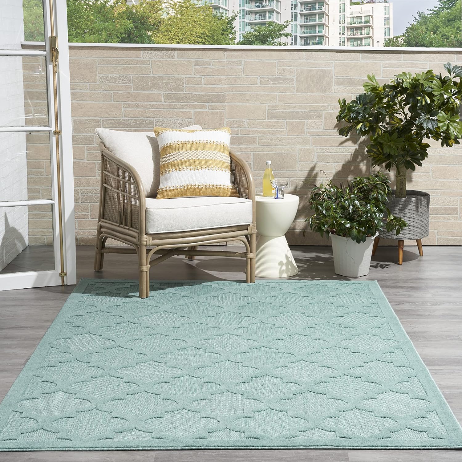 Nourison Home Easy Care 6ft x 9ft Aqua Teal Indoor/Outdoor Rug