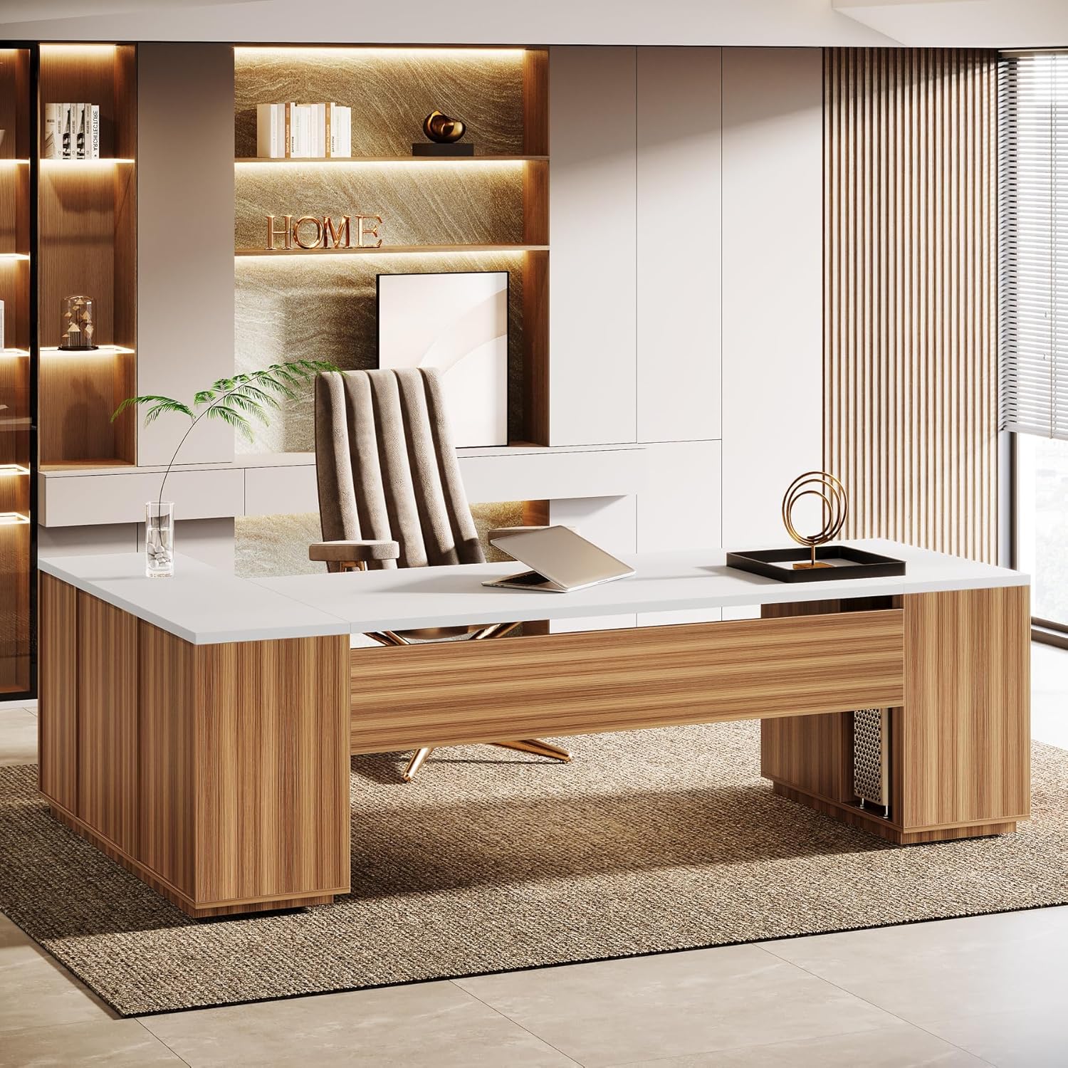 Spacious Executive Desk with File Drawers - Tribesigns