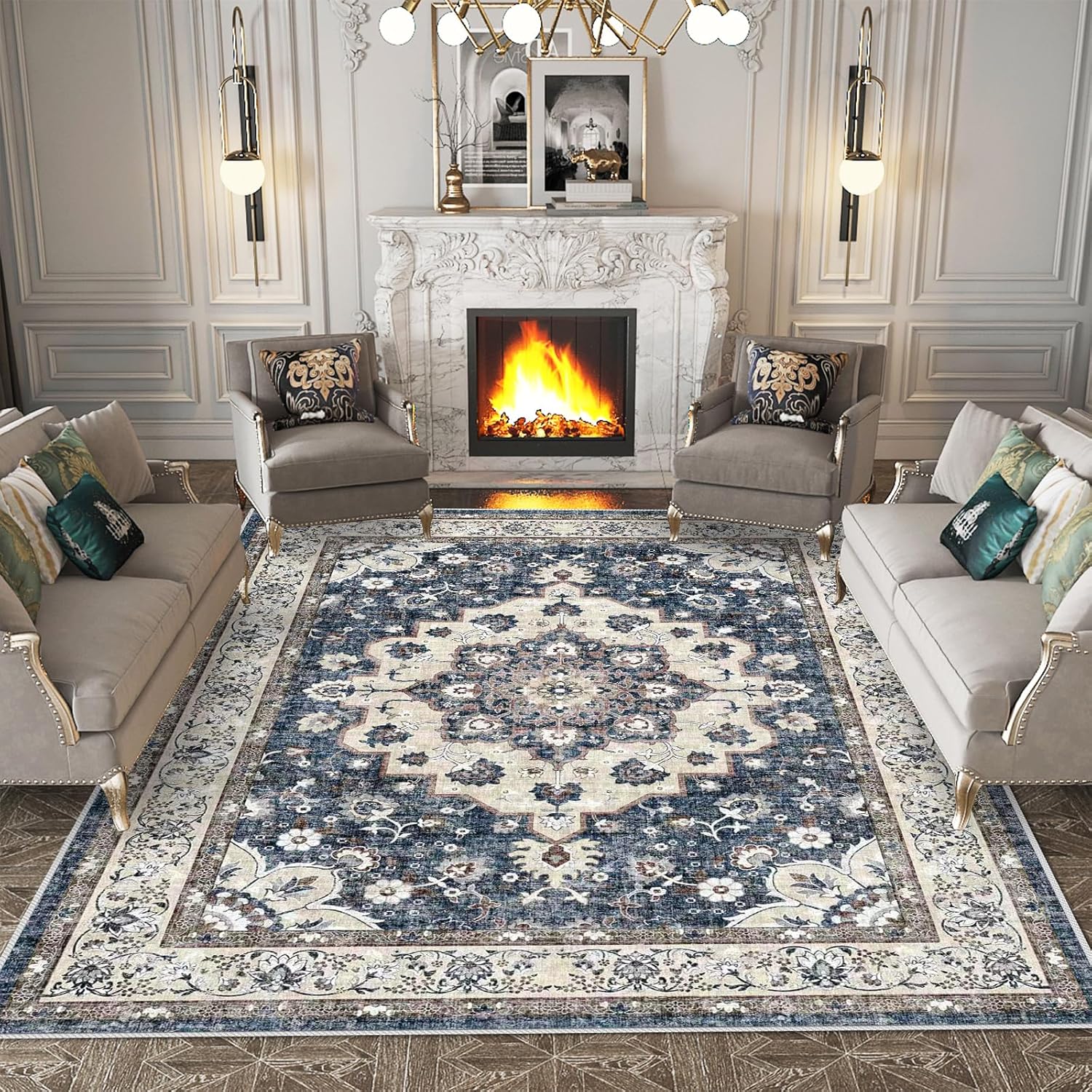 Washable Living Room Area Rug - Soft Stain Resistant Design