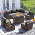 Outdoor Patio Sectional Sofa Set with Fire Pit Table - Durable Comfort