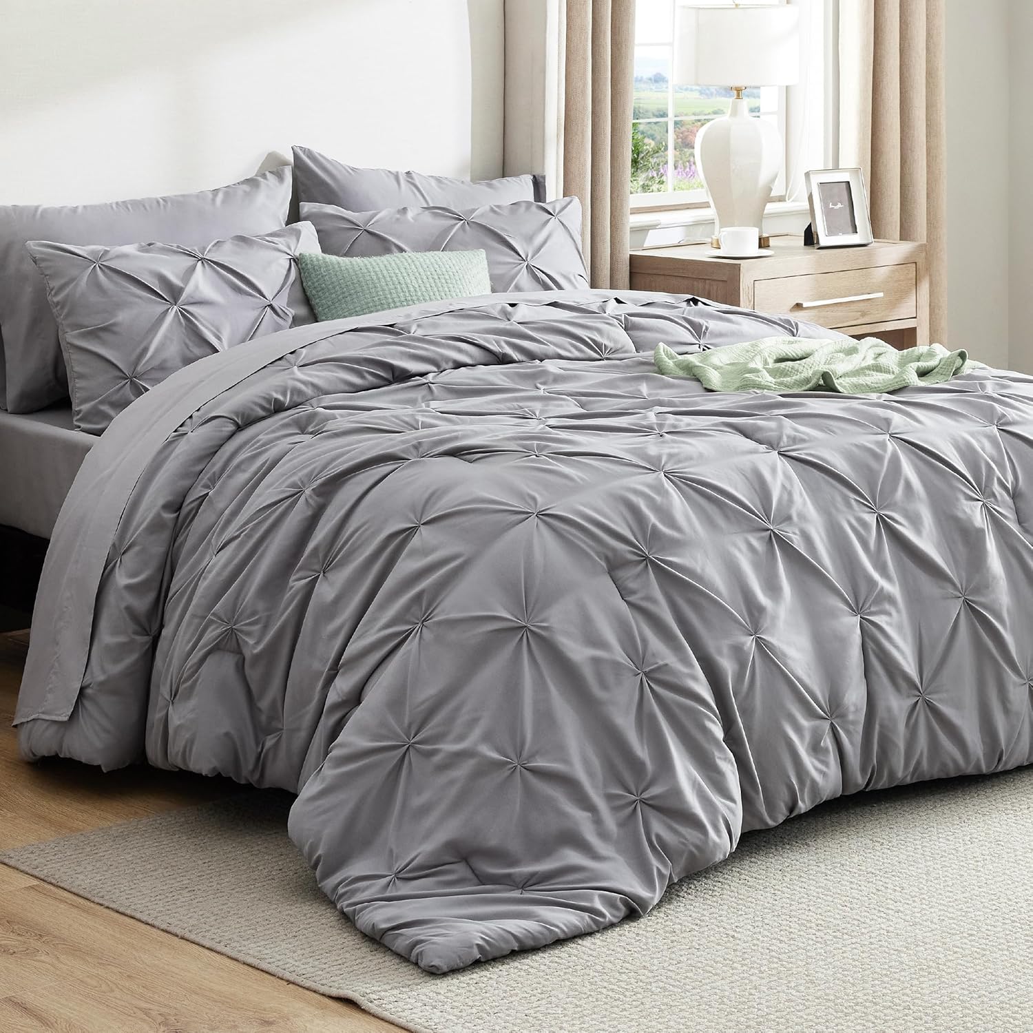 Bedsure Oversized King Comforter Set Grey - 7 Piece Bedding