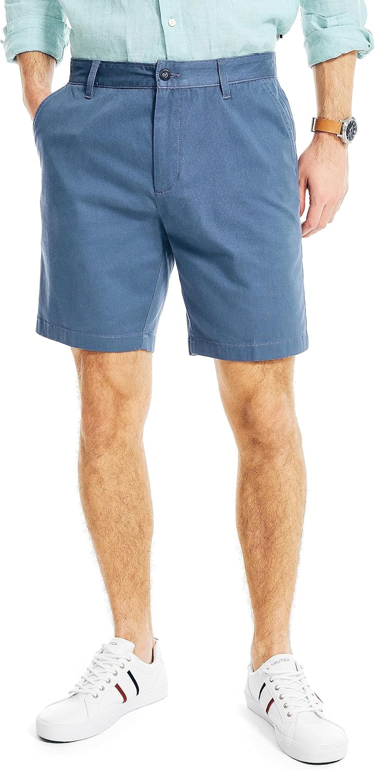 Nautica Mens Classic Fit Flat Front Stretch Solid Chino Shorts