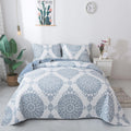 Travan King Quilted Bedspread Set Blue Floral - Lightweight All-Season