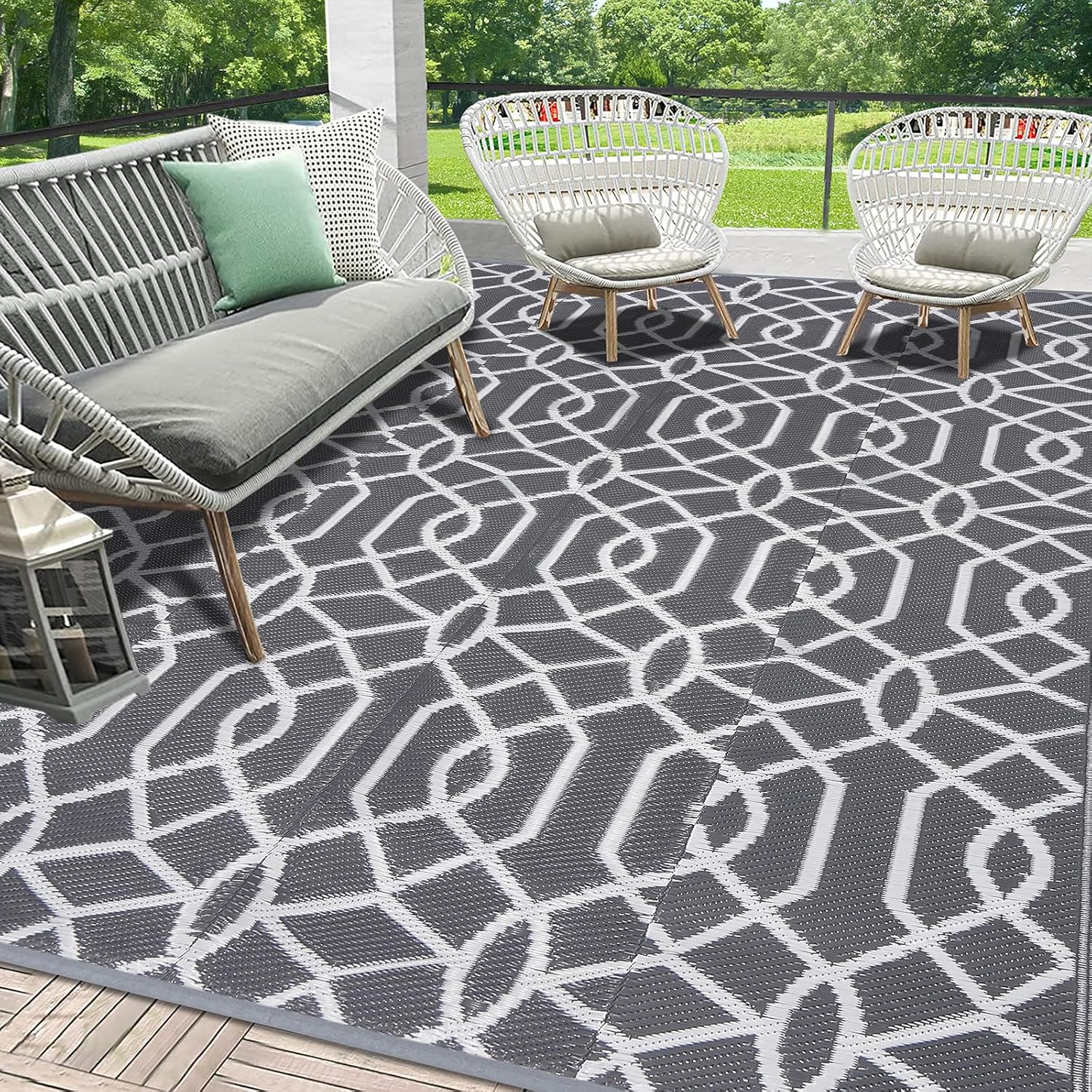 HEBE Outdoor Rug Waterproof 9x12 for Patio and Camping Use