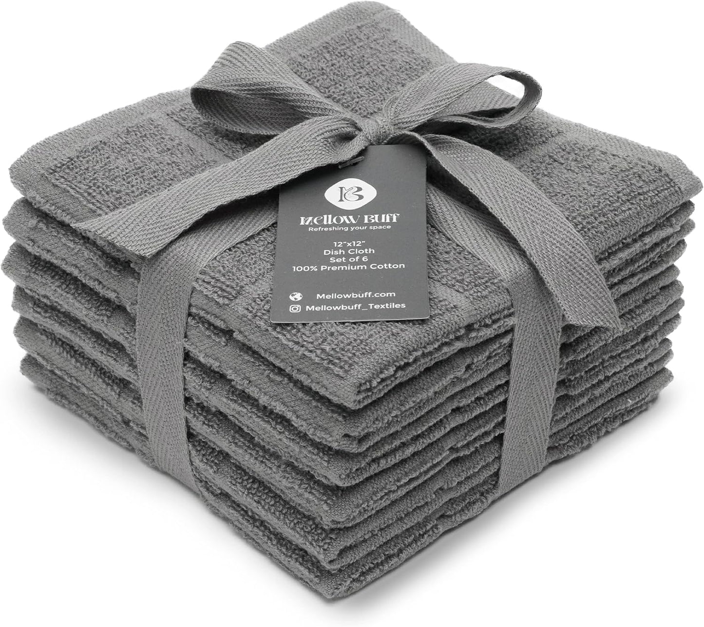 Super Soft & Absorbent Cotton Dish Cloths, 6 Pack, 12x12, Reusable, Mellow Buff
