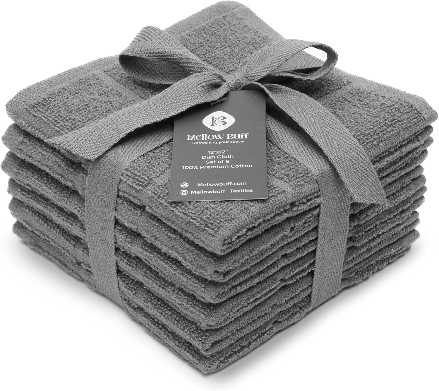 Super Soft & Absorbent Cotton Dish Cloths, 6 Pack, 12x12, Reusable, Mellow Buff