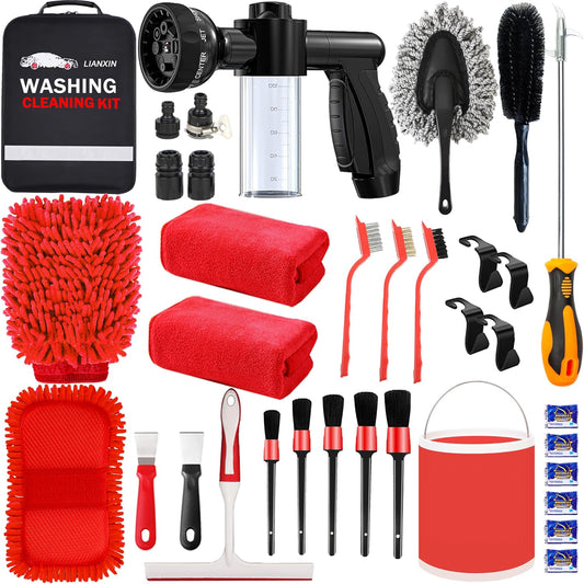 Car Wash Kit with Foam Gun, Towels, and Brushes for Cleaning