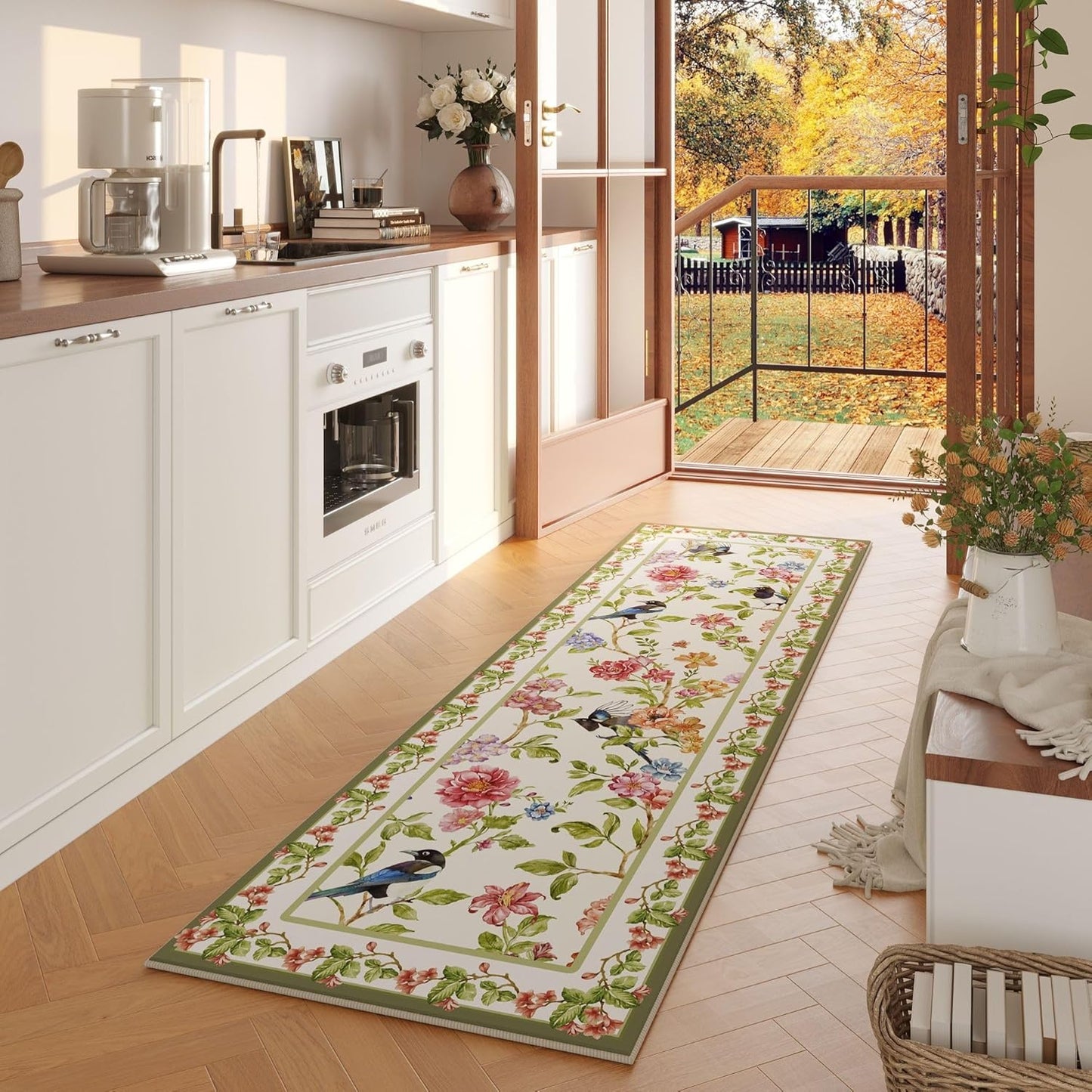 Runner Rug for Kitchen 2ftx6ft Washable Non Slip Floral Design