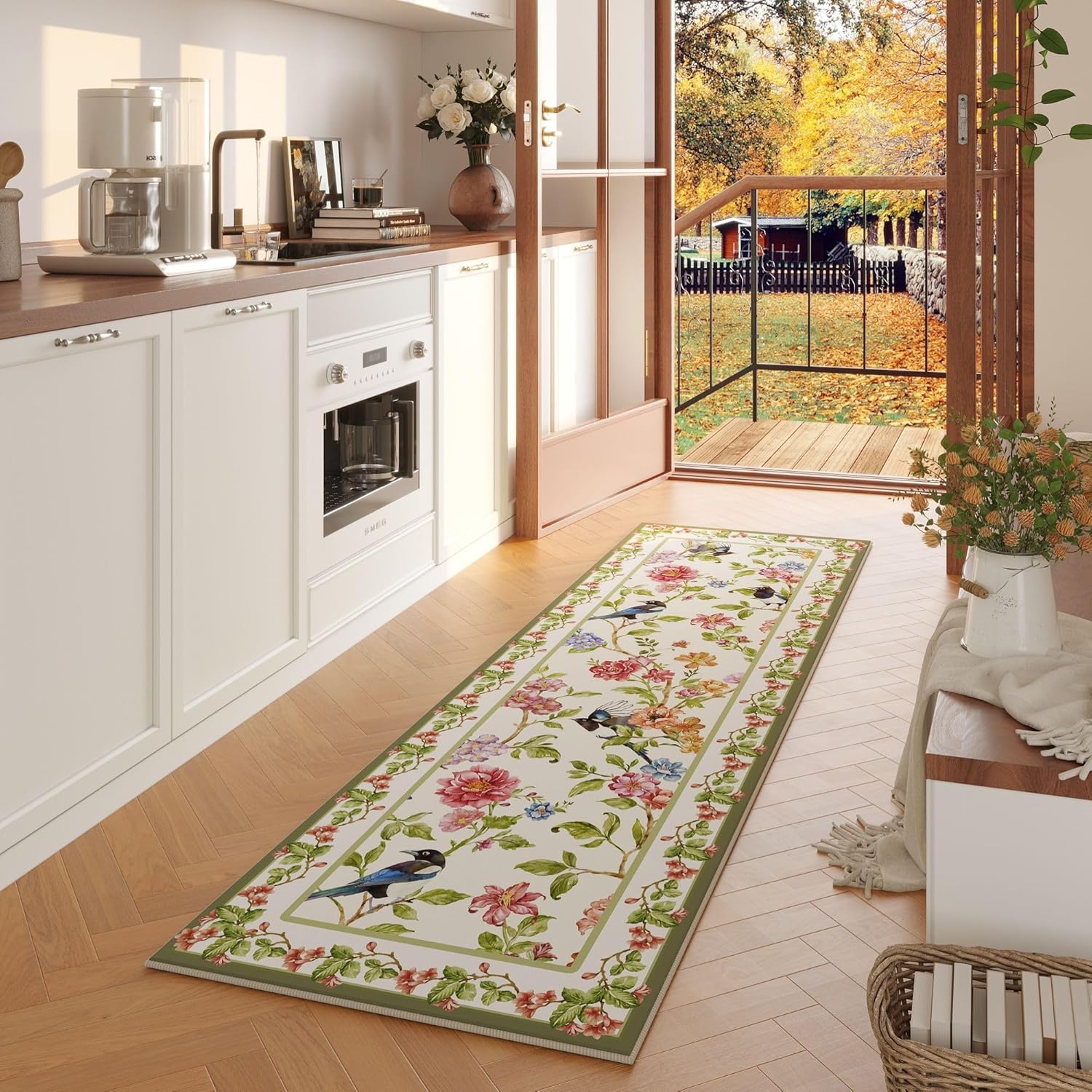 Runner Rug for Kitchen 2ftx6ft Washable Non Slip Floral Design