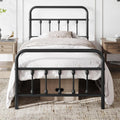 Metal Platform Bed Frame with Victorian Iron-Art Headboard - Twin XL
