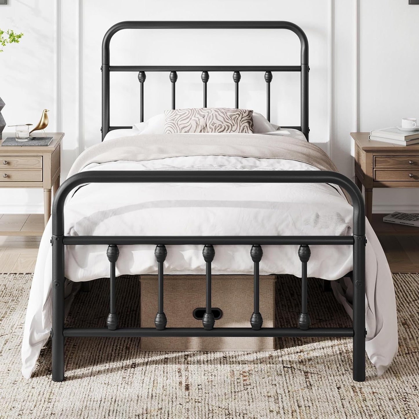 Yaheetech Classic Metal Platform Bed Frame with Victorian Style